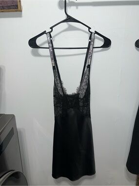 Victoria's Secret Black Lace Slip with Branded Straps